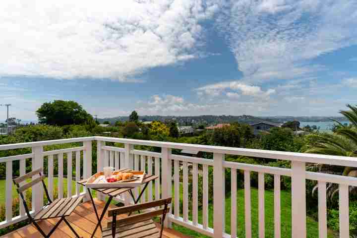 Enjoy expansive views from outdoor balcony of master bedroom, Eight on Church, Waiheke Island